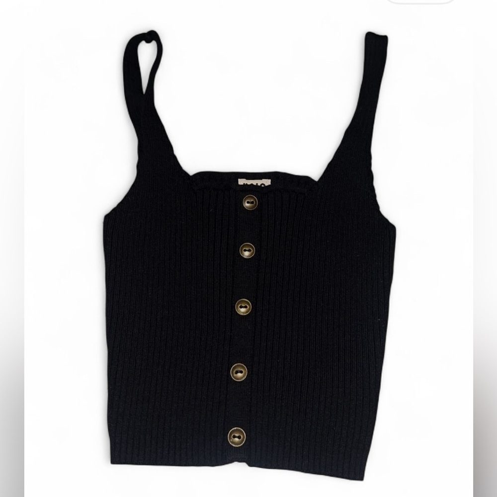 Uniq NWT Juniors Black Sweater Material Cropped Tank Top in size 1 Juniors - Picture 2 of 5